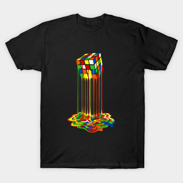 Rainbow Abstraction Melted Rubiks Cube T-Shirt by Lindomar